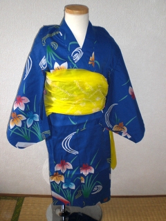 YUKATA and OBI for girls, age 3~4, iris/blue