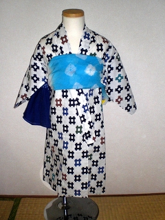 YUKATA and OBI for boys, age 1~2, IGASURI/white