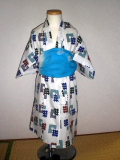 YUKATA and OBI for boys, age 1~2, IGASURI/white