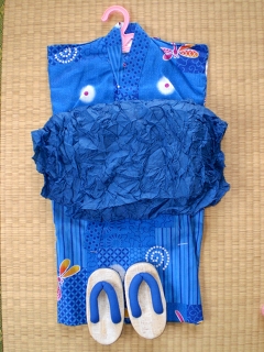 YUKATA set for girl, age 1~2, blue dragonfly