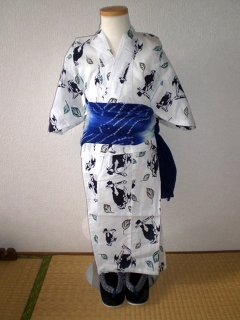 YUKATA set for boys, age 3~4, eagle pattern - white