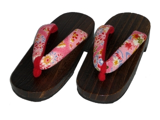 GETA for girl, flowers & leaves - pink