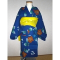 YUKATA and OBI for girls, age 3~4, hydrangea/blue