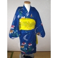 YUKATA and OBI for girls, age 3~4, iris/blue