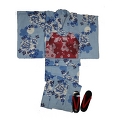 YUKATA set, blue yukata & obi & geta