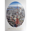 Christmas card, mini santa crauses view Tokyo tower.