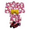 YUKATA set, red 4 her, with OBI and GETA